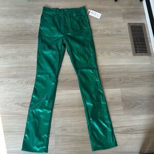 Mother teal pleather pants. High waisted rail skimp.